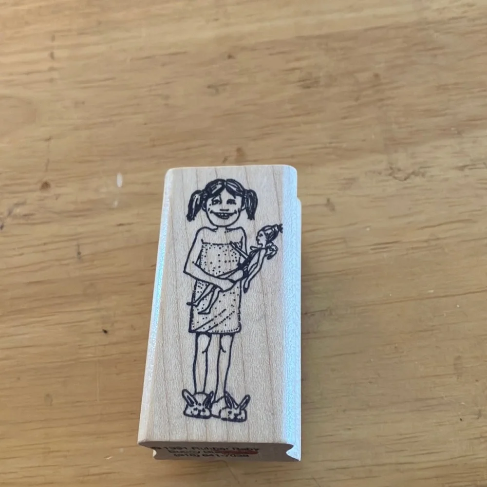 Wooden Stamp with Girl Illustration